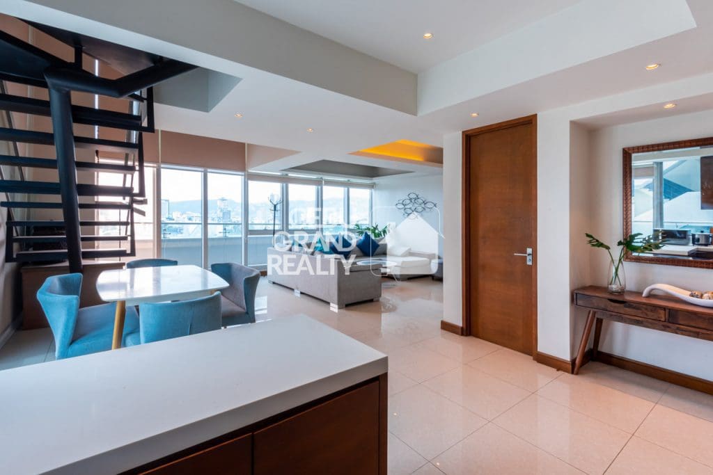 Living and kitchen area of the two-bedroom loft in Cebu Business Park