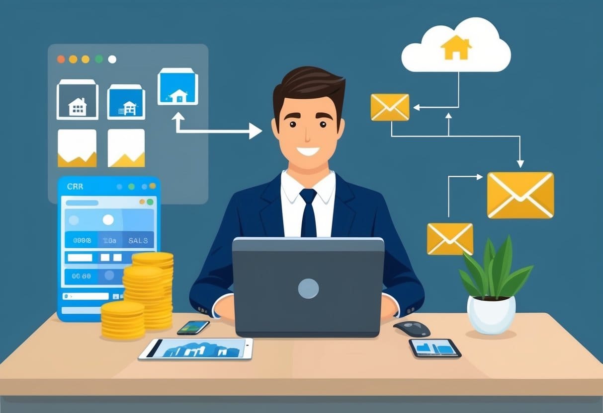 A real estate agent in Cebu manages property leads using CRM software, organizing client information and tracking successful sales