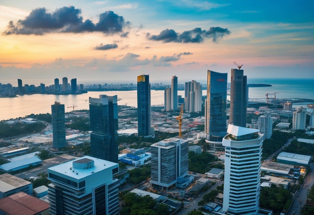 Aerial view of Cebu's bustling cityscape with modern skyscrapers and construction sites in high-growth investment areas