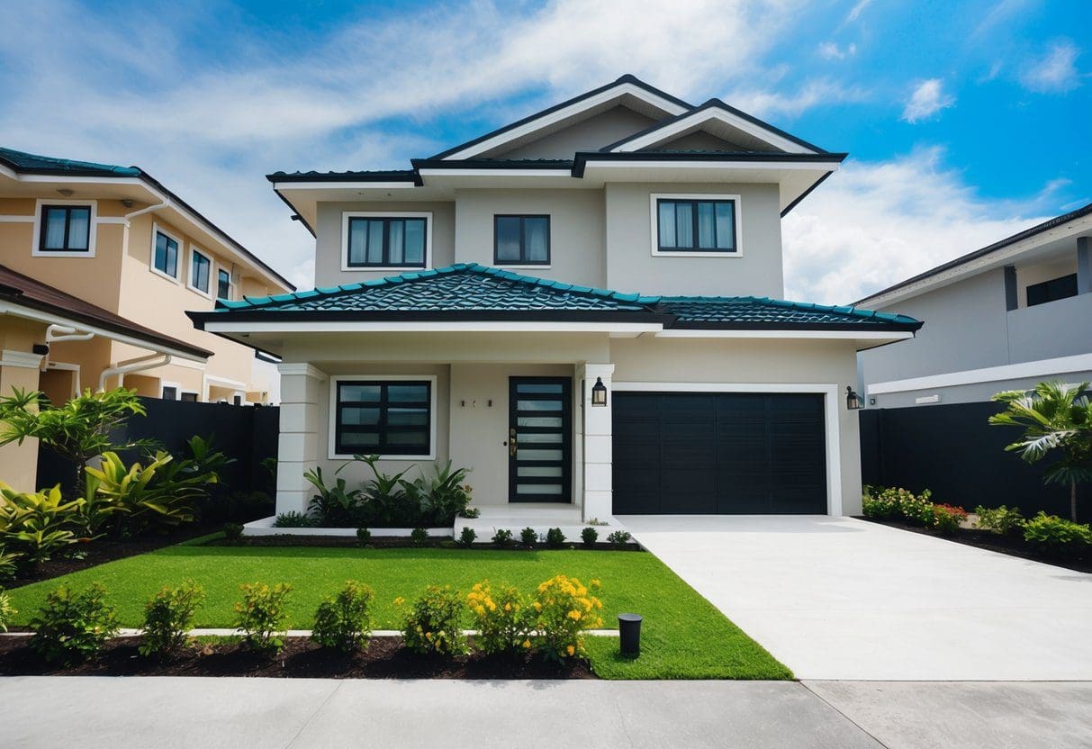 A newly renovated house in Cebu's real estate market, with fresh paint, modern fixtures, and a landscaped garden, ready for resale