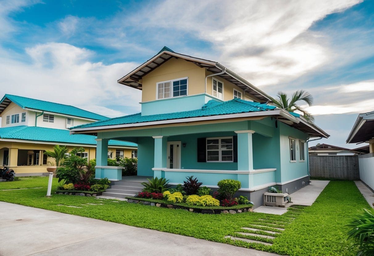 A dilapidated house in Cebu being transformed with new paint, landscaping, and updated features to attract potential buyers in the real estate market