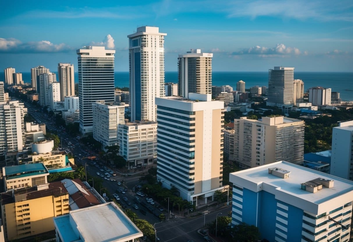 A bustling Cebu cityscape with high-rise buildings and busy streets, showcasing the competitive real estate market