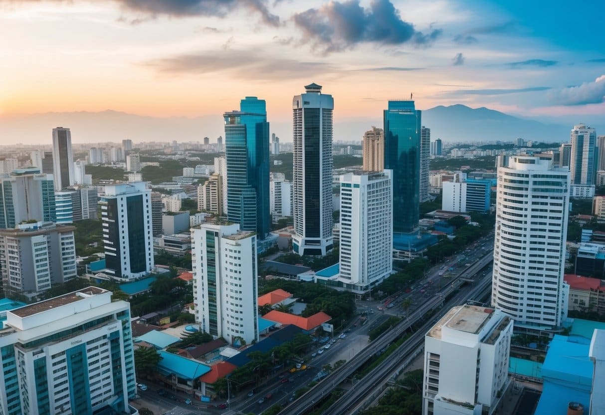 A bustling Cebu cityscape with high-rise buildings and busy streets, showcasing the competitive real estate market