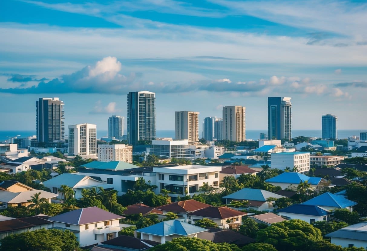 A bustling Cebu cityscape with modern buildings and traditional homes, showcasing the diverse real estate market