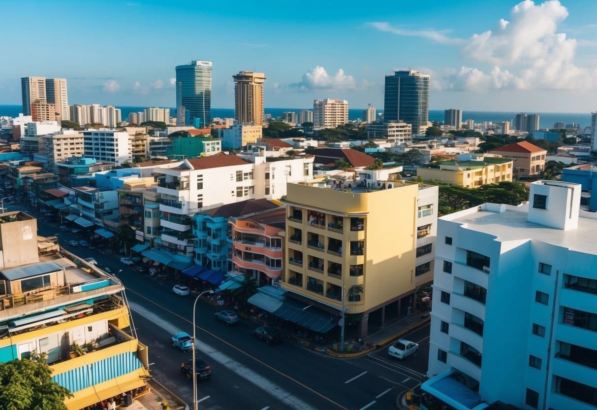A bustling Cebu cityscape with colorful buildings and bustling streets, showcasing the importance of real estate agents in the local market