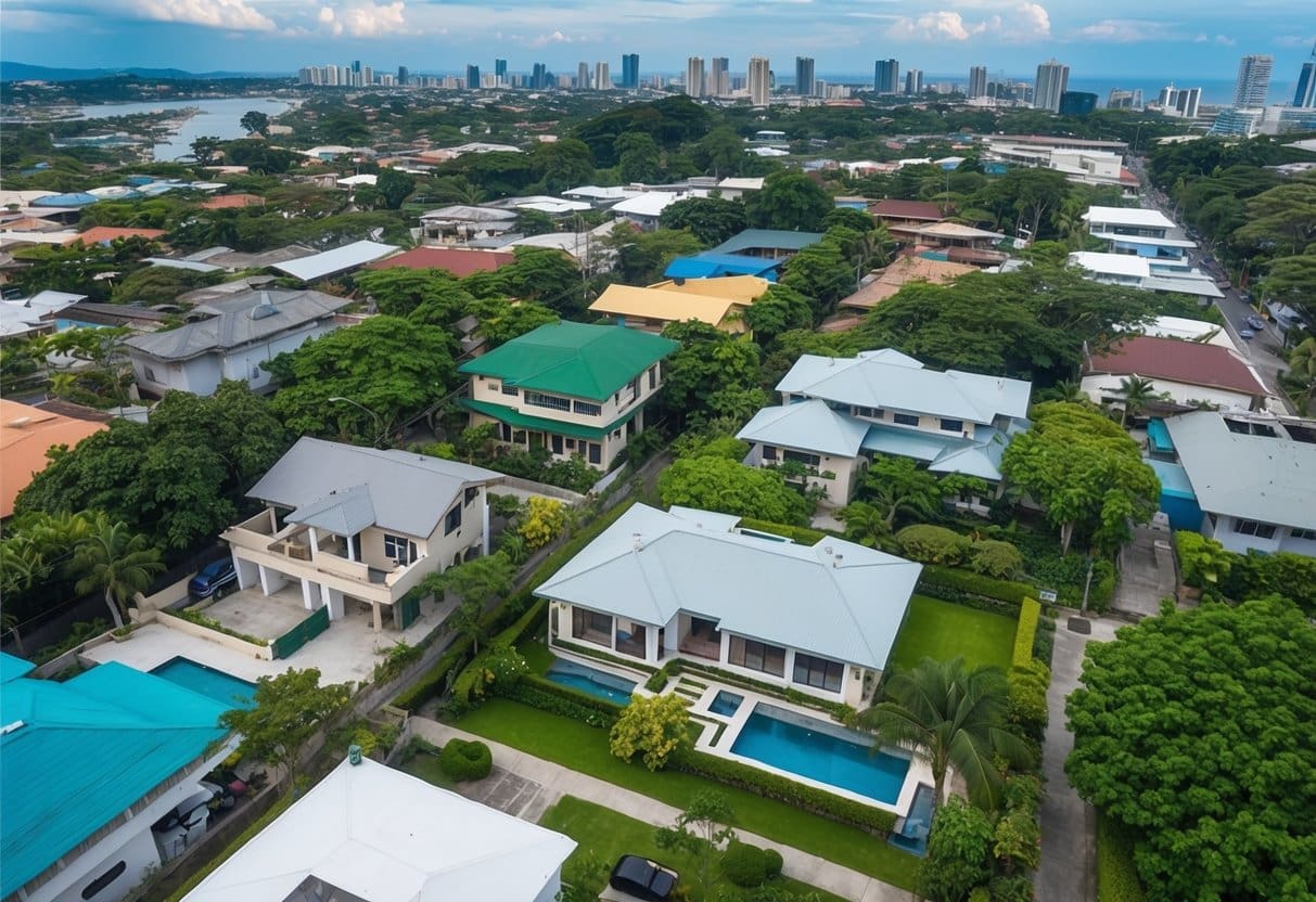 Aerial view of Cebu's underrated neighborhoods with diverse architecture and lush greenery, showcasing hidden real estate gems