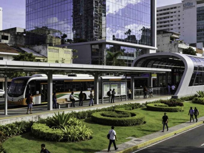 Modern Cebu BRT station surrounded by offices and condos, showing the best places to invest in real estate near Cebu BRT stations.