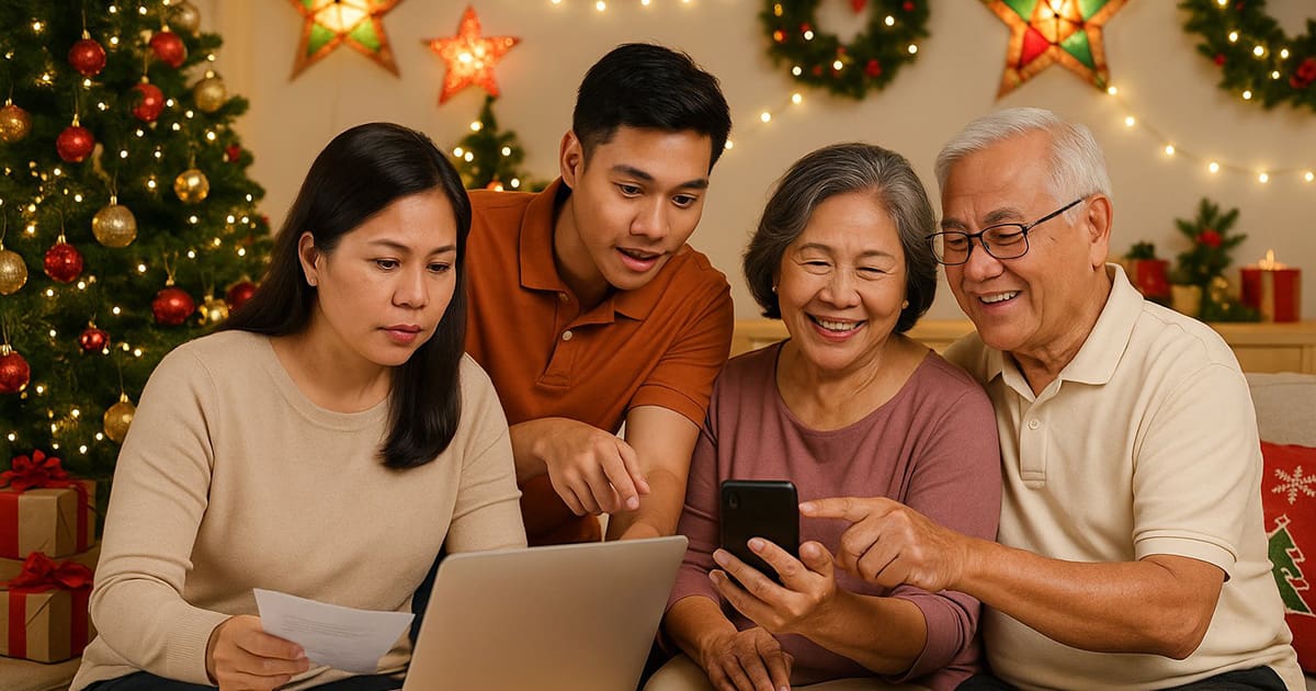 Family members reviewing information on devices during holiday season, emphasizing the need for Holiday Watch PH 2025 scam prevention.