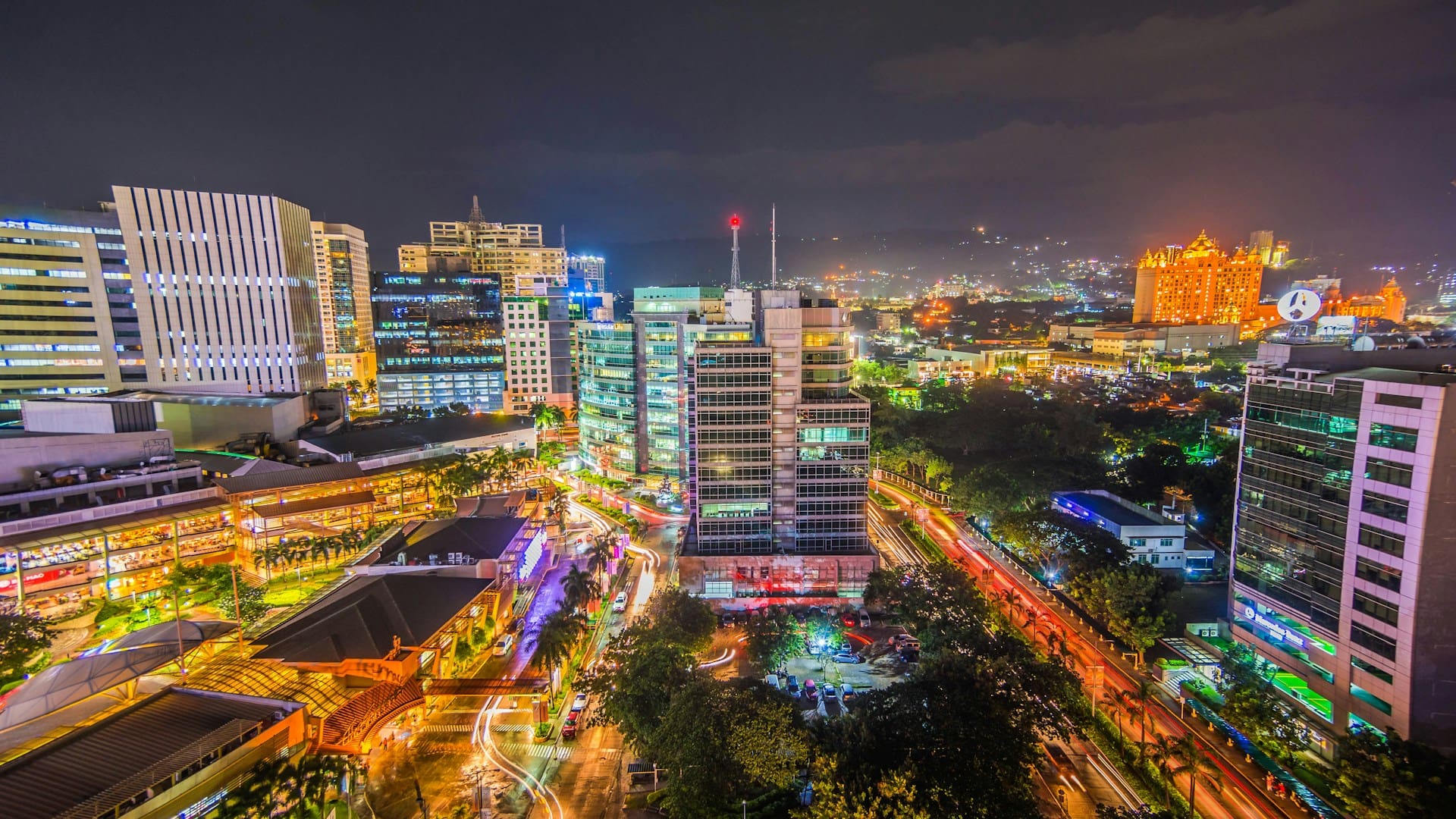 Cebu City urban skyline and financial district at night, Philippines