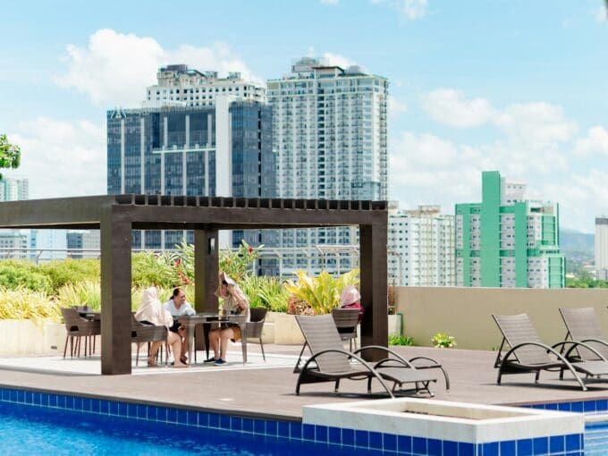 Cebu City condo rooftop pool with skyline view Philippines