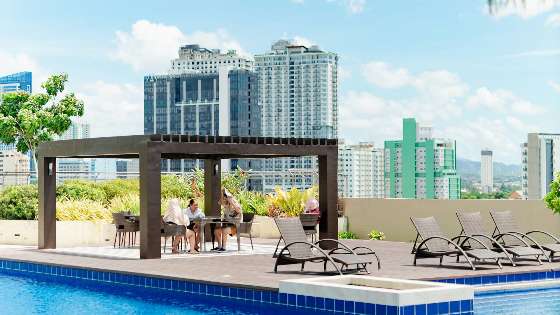 Cebu City condo rooftop pool with skyline view Philippines