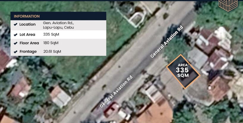 Aerial view of the commercial property for sale in Lapu-Lapu, a 335 sqm lot along General Aviation Road