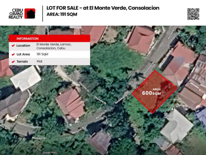 Consolacion lot for sale at El Monte Verde Subdivision — aerial view of the 191 sqm parcel
