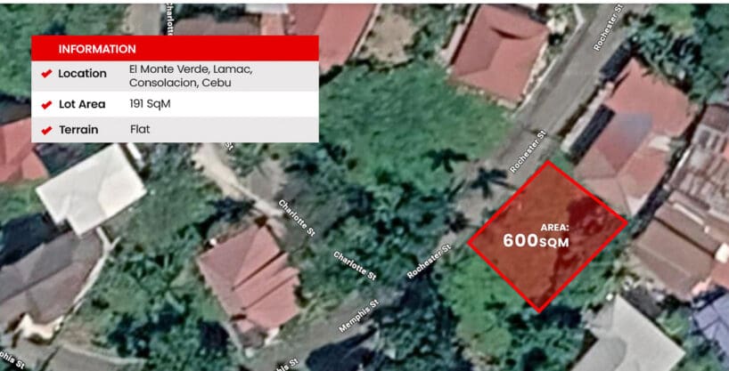 Consolacion lot for sale at El Monte Verde Subdivision — aerial view of the 191 sqm parcel