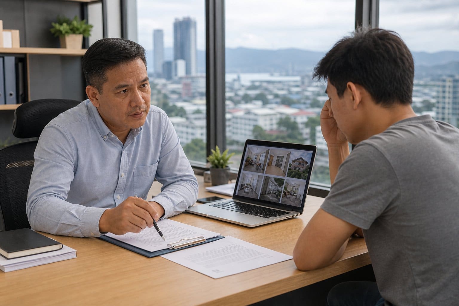 A Cebu landlord and tenant reviewing lease documents — checking for red flags before signing.