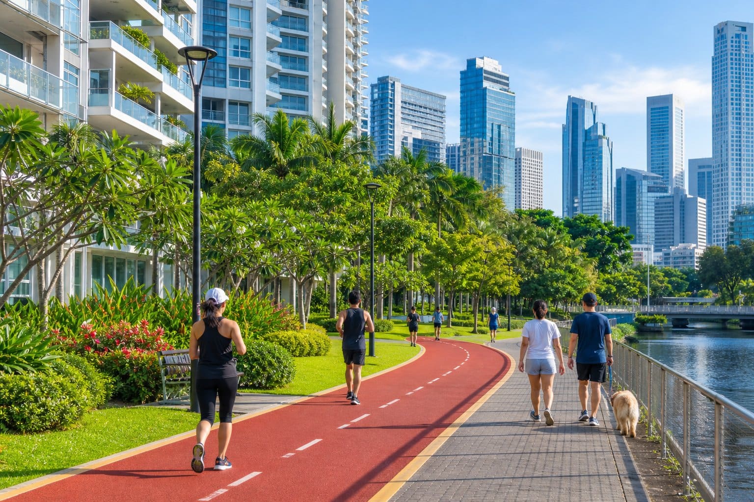 Parks and outdoor spots near Cebu Business Park: walking trail with greenery near condominiums
