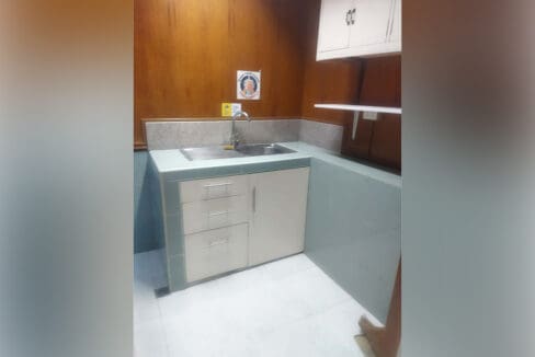 Fitted pantry with counter and cabinets inside the office space for rent at Cebu Yacht Club, Lapu-Lapu City