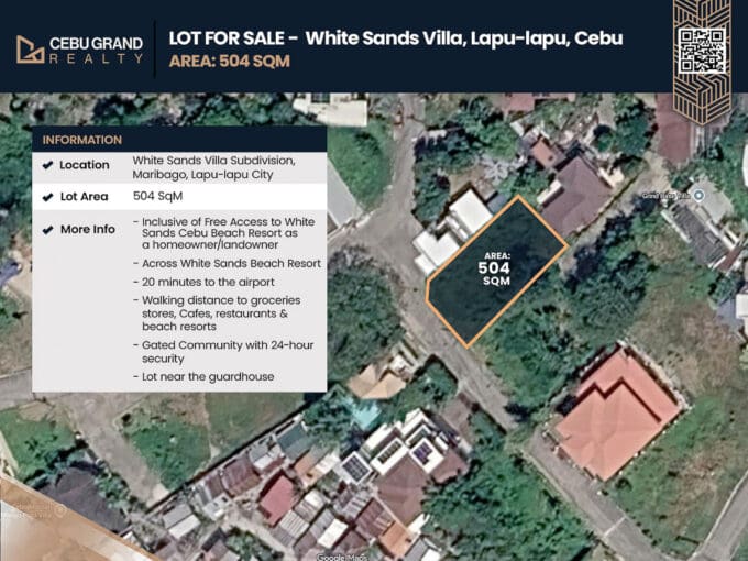 Aerial map of the 504 sqm lot for sale in White Sands Villa, Maribago, Mactan