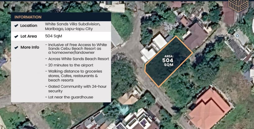 Aerial map of the 504 sqm lot for sale in White Sands Villa, Maribago, Mactan