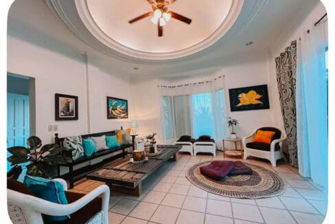 Living area with domed ceiling and ceiling fan at the 6BR house and lot for sale in Maghaway, Talisay