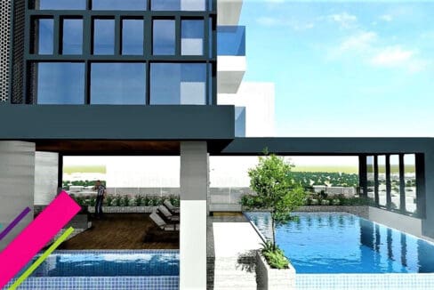 Artist's impression of the swimming pool and deck at Vertex Central