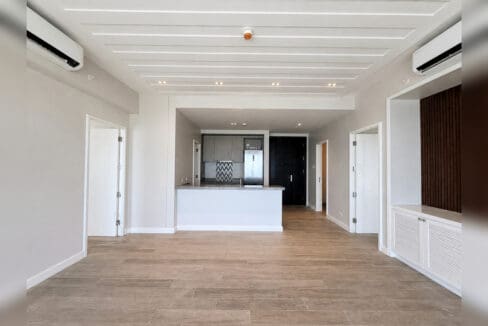 Open living and dining area looking toward the kitchen and entry