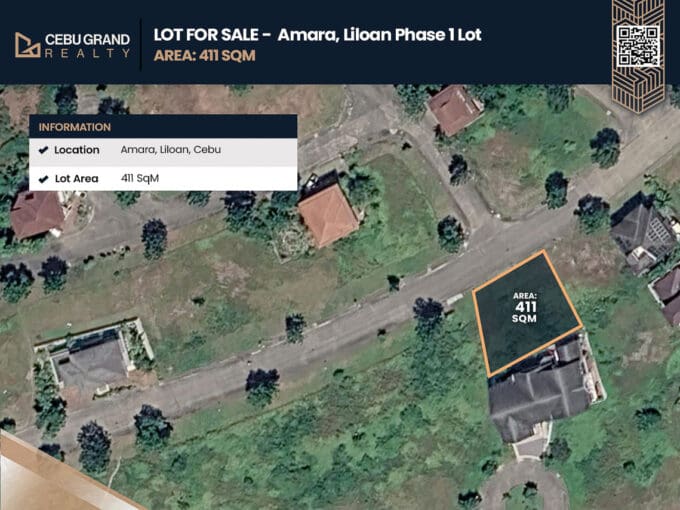 Site map showing the 411 sqm sea view lot in Liloan outlined within Phase 1 of Amara Residences