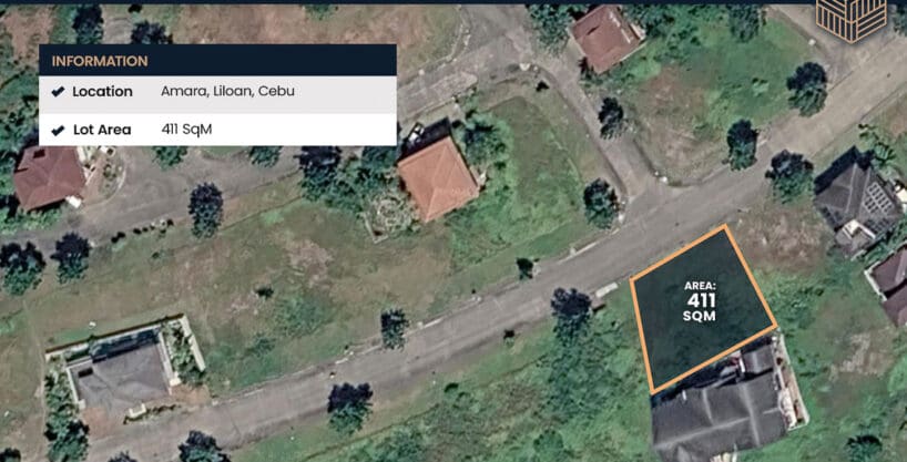 Site map showing the 411 sqm sea view lot in Liloan outlined within Phase 1 of Amara Residences