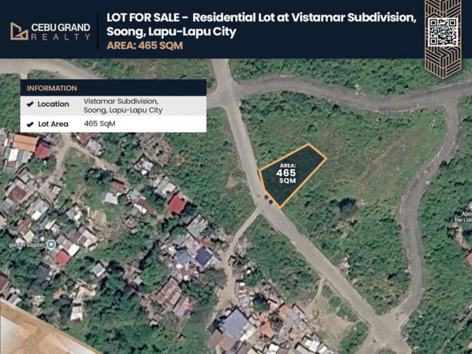 465 sqm residential lot outlined on an aerial map of Vistamar Subdivision, Lapu-Lapu City