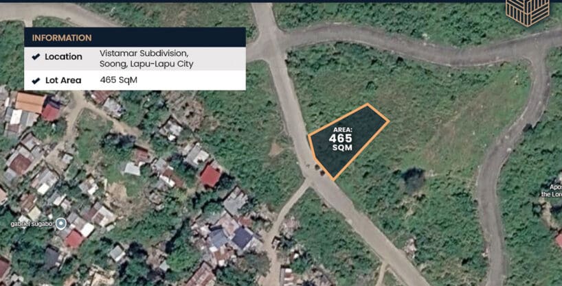 465 sqm residential lot outlined on an aerial map of Vistamar Subdivision, Lapu-Lapu City