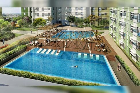 Developer rendering of the Avida Riala swimming pool and pergola deck in Cebu IT Park