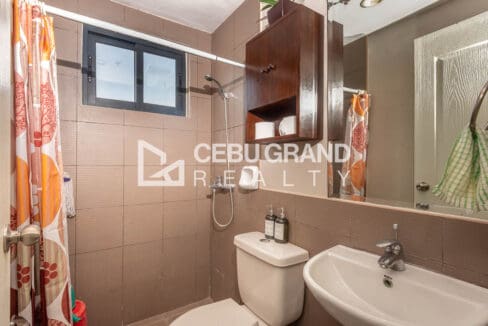 Second bathroom with a shower, toilet, basin and a mirrored wall cabinet