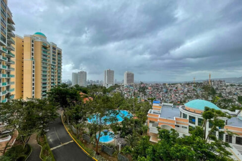 View of the Citylights Gardens towers, pools and the Cebu City skyline from Lahug