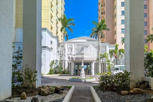 Movenpick Residences entrance driveway with fountain between the towers