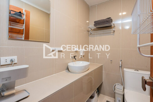 Vanity counter with a vessel sink beside the toilet