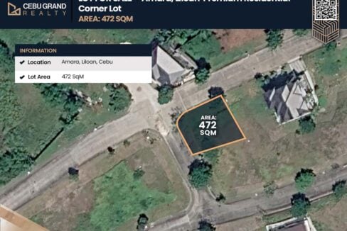 Map of Amara Residences showing the corner lot location in relation to the main gate and roundabout