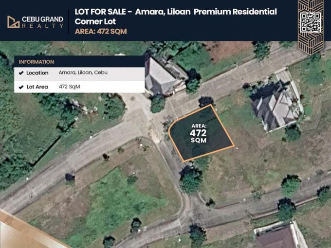 Map of Amara Residences showing the corner lot location in relation to the main gate and roundabout